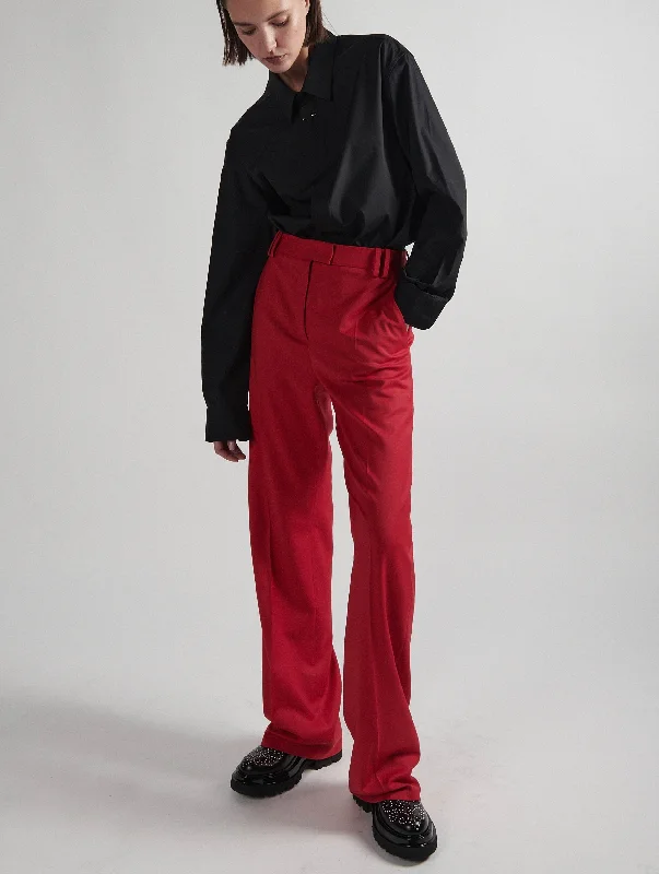 Pantalon taille haute en gabardine de laine rouge