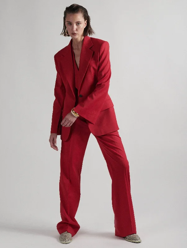 Pantalon taille haute en gabardine de laine rouge