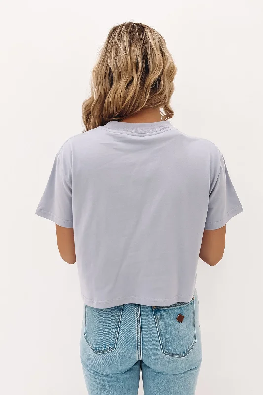 Rusty Script Relaxed Fit Crop Tee Lavender Blue