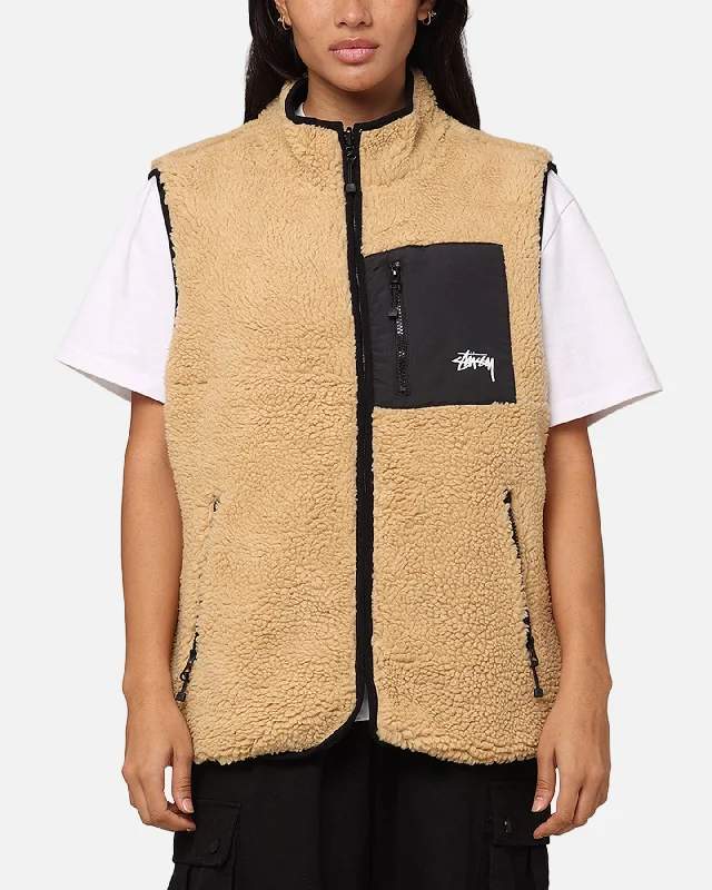 Stüssy 8 Ball Sherpa Reversible Vest Tan