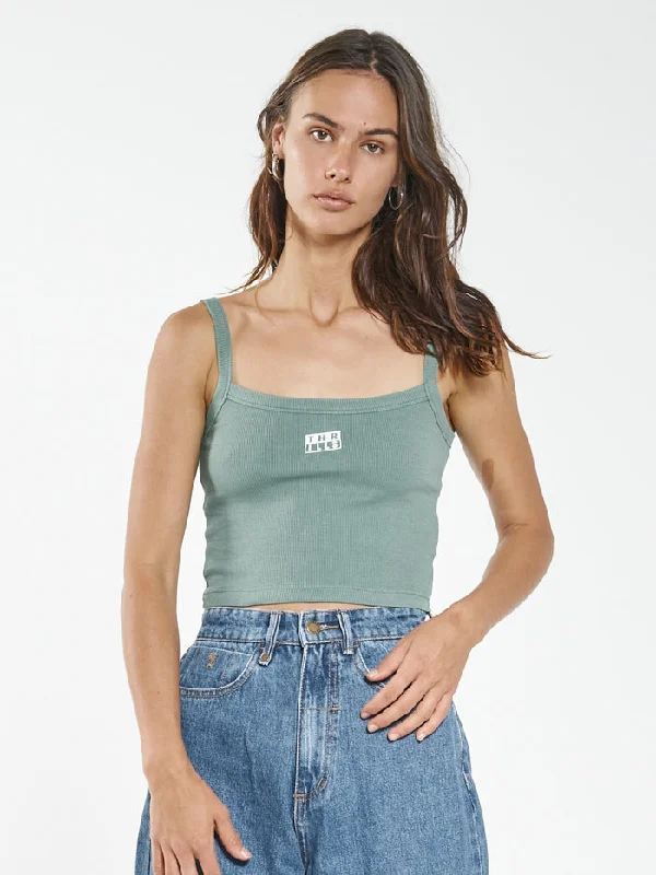 Thrills Stack Crop Rib Singlet - Comfrey