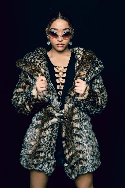 Women's Short Desert Warrior Coat in ""Cheetah"" Chinchilla