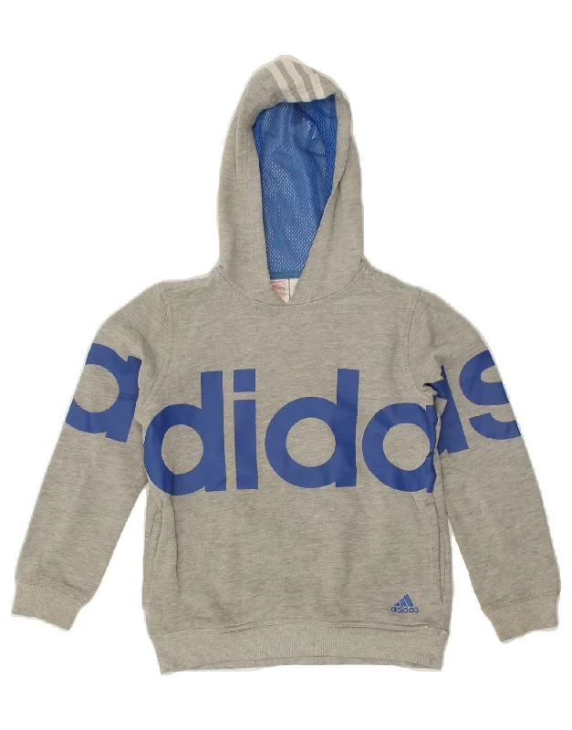 ADIDAS Boys Graphic Hoodie Jumper 9-10 Years Grey Cotton