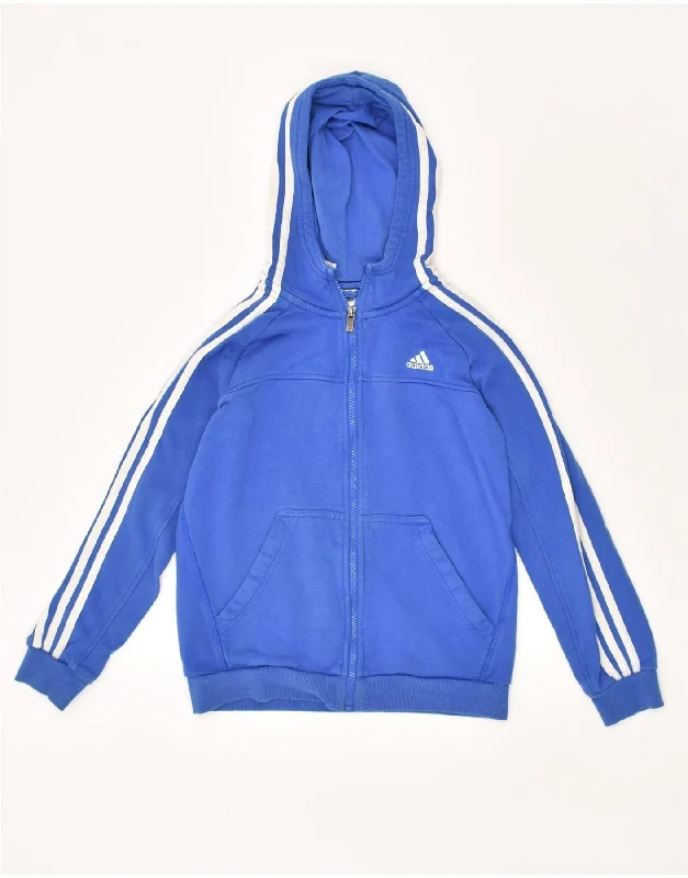 ADIDAS Boys Zip Hoodie Sweater 11-12 Years Blue Cotton