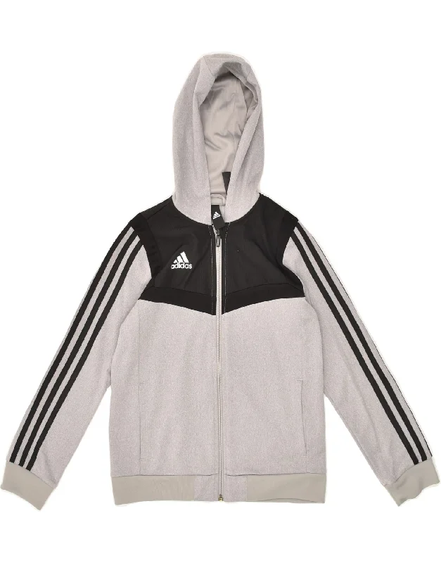 ADIDAS Boys Zip Hoodie Sweater 9-10 Years Grey Colourblock Polyester