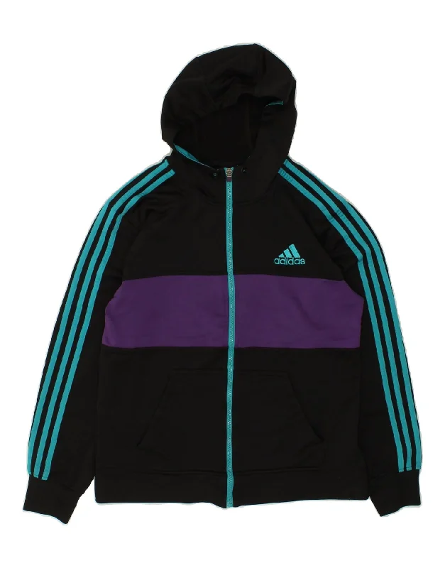 ADIDAS Mens Zip Hoodie Sweater Medium Black Colourblock Polyester