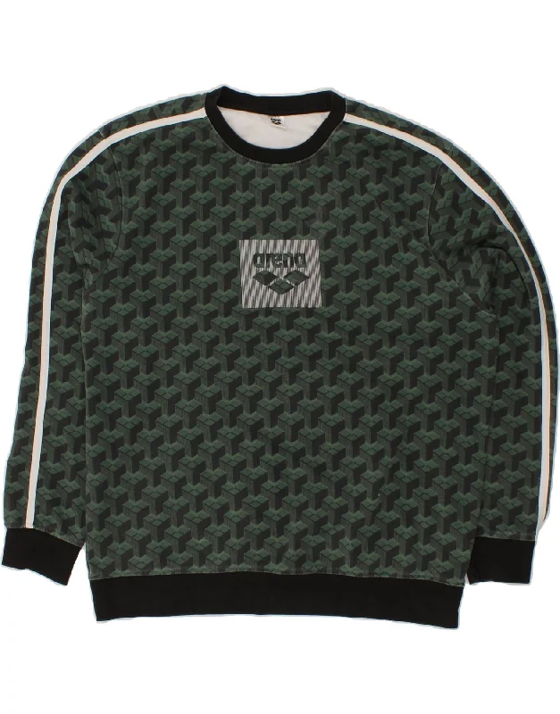 ARENA Mens Graphic Sweatshirt Jumper 2XL Green Geometric Cotton