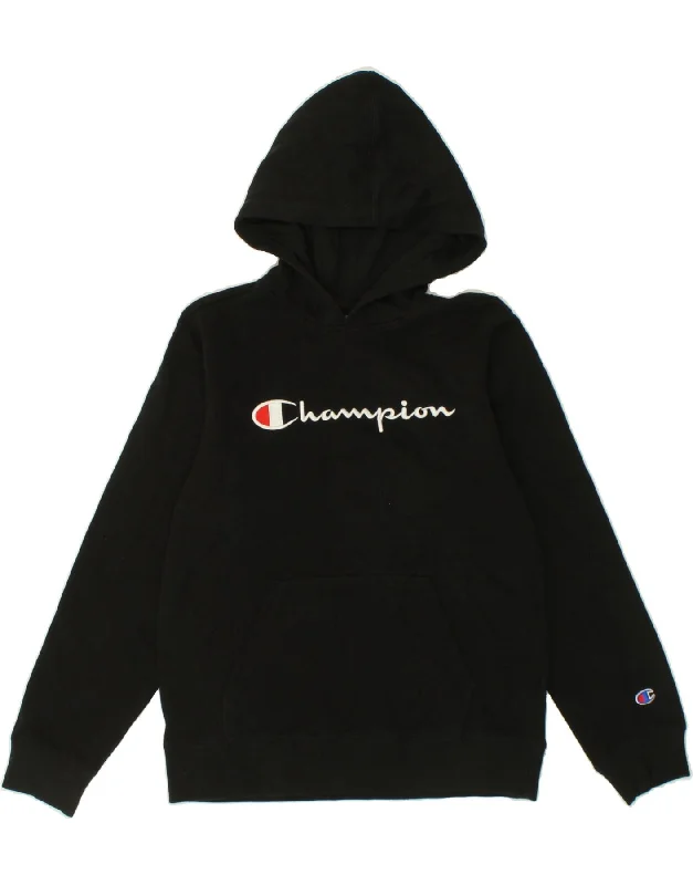 CHAMPION Womens Graphic Hoodie Jumper UK 18 XL Black Cotton