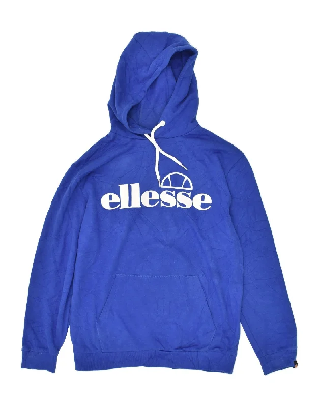 ELLESSE Mens Graphic Hoodie Jumper Medium Blue Cotton