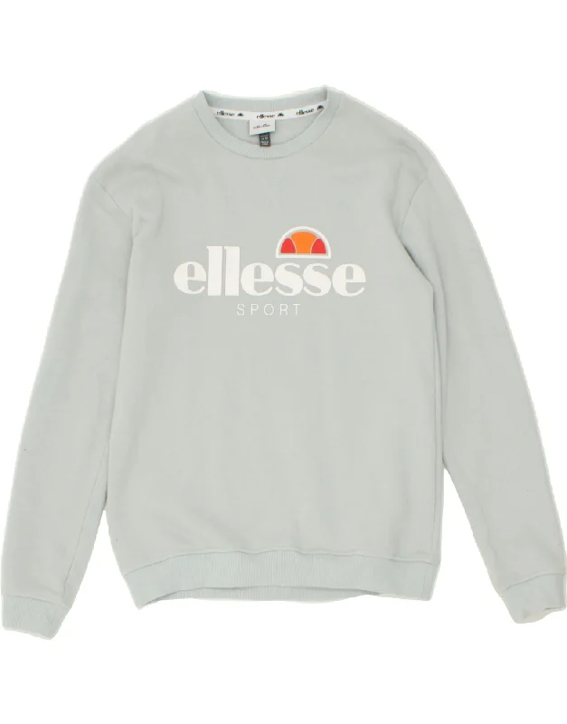 ELLESSE Womens Graphic Sweatshirt Jumper UK 12 Medium Blue Cotton