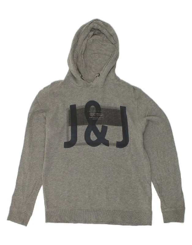 JACK & JONES Mens Graphic Hoodie Jumper Large Grey Cotton