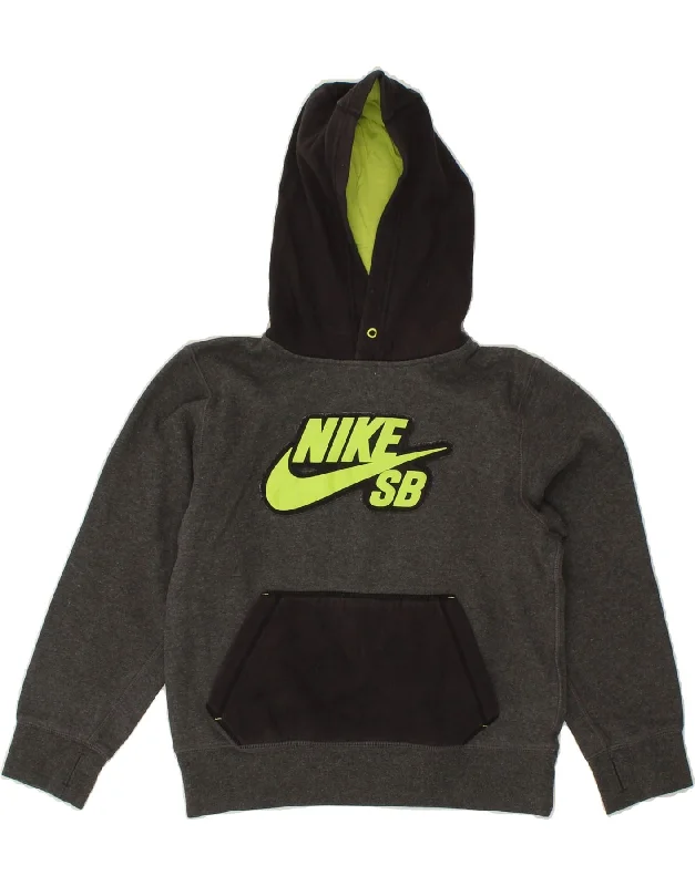 NIKE Boys Graphic Hoodie Jumper 10-11 Years Medium  Grey Cotton