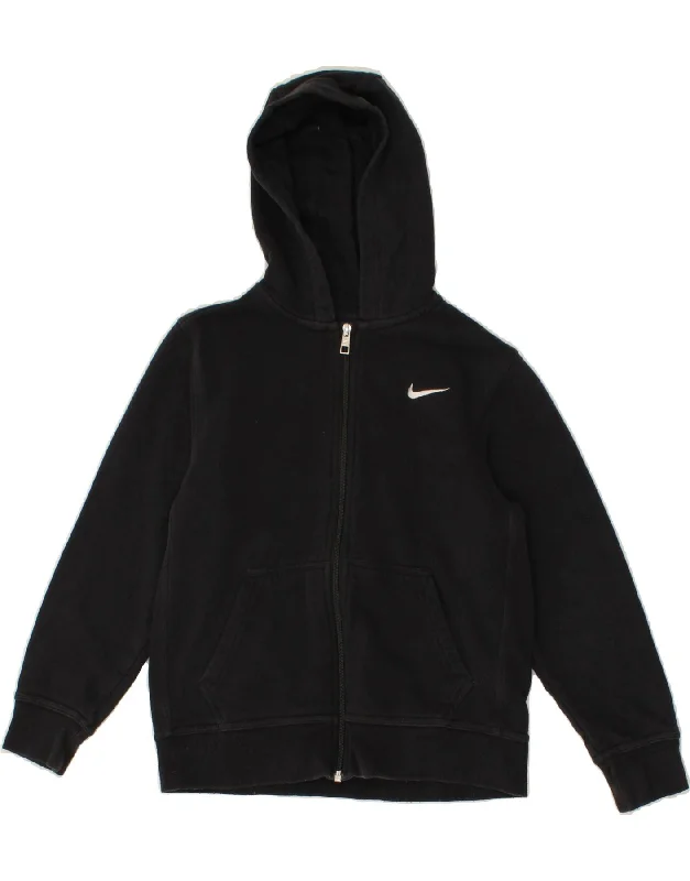 NIKE Boys Zip Hoodie Sweater 10-11 Years Medium Black Cotton