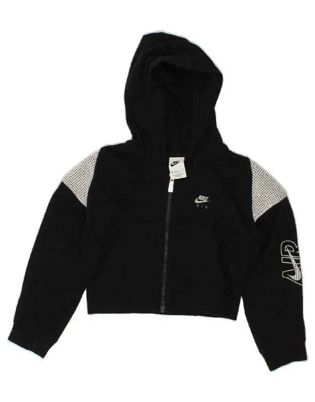 NIKE Girls Crop Graphic Zip Hoodie Sweater 8-9 Years Small Black