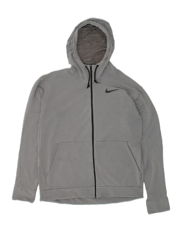 NIKE Mens Dri Fit Zip Hoodie Sweater XL Grey Viscose