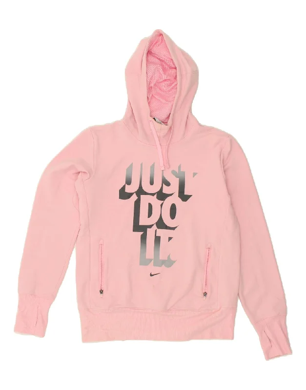 NIKE Womens Dri Fit Graphic Hoodie Jumper UK 16 Large Pink Cotton