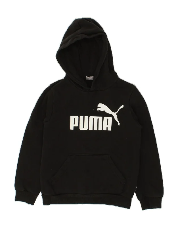 PUMA Boys Graphic Hoodie Jumper 9-10 Years Black Cotton