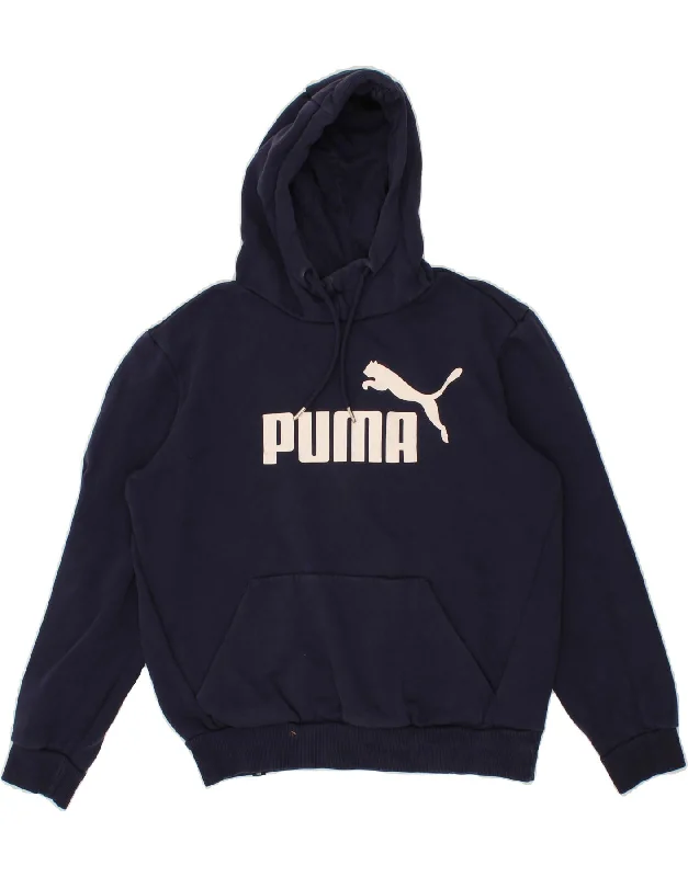 PUMA Mens Graphic Hoodie Jumper Small Navy Blue Cotton