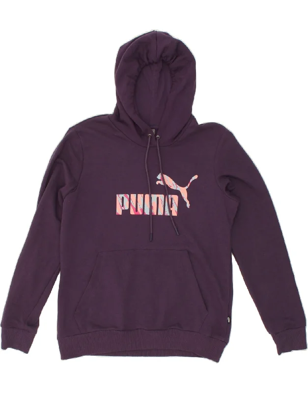 PUMA Womens Graphic Hoodie Jumper UK 16 Large Purple Cotton