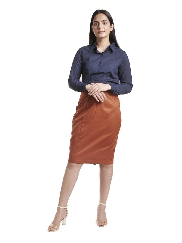 Panel Detail Pencil Skirt - Rust