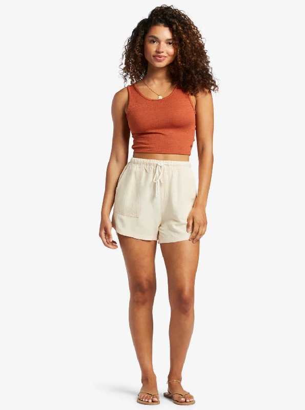 Sand And Sea Elastic Waist Shorts - Beige