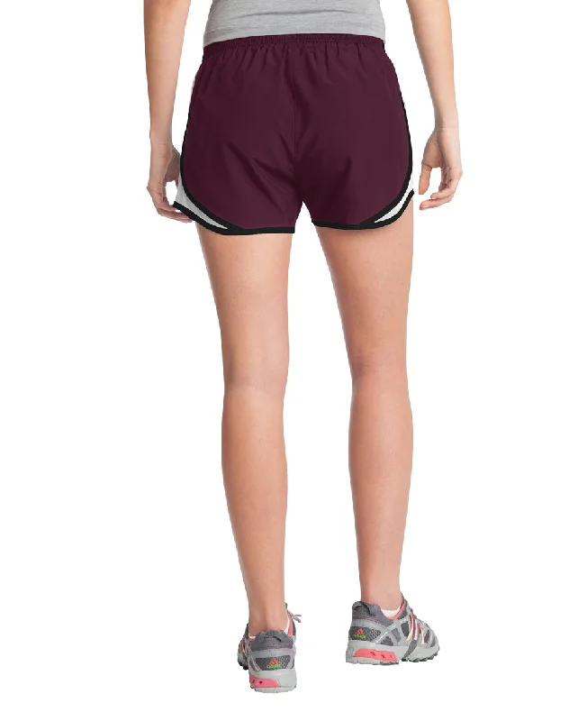 Sport-Tek Womens Cadence Moisture Wicking Shorts - Maroon/White/Black