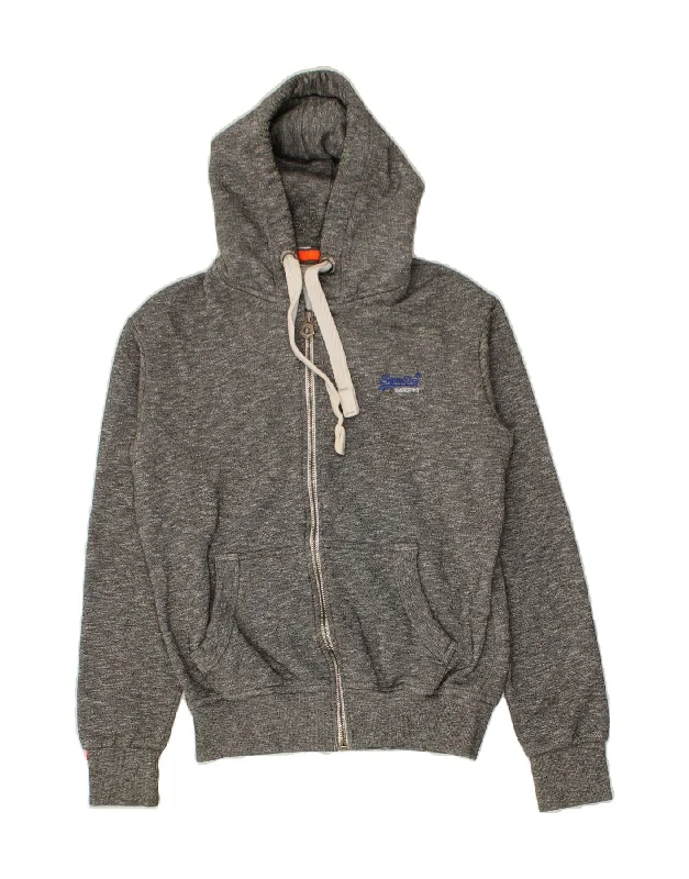 SUPERDRY Mens Zip Hoodie Sweater Small Grey Cotton