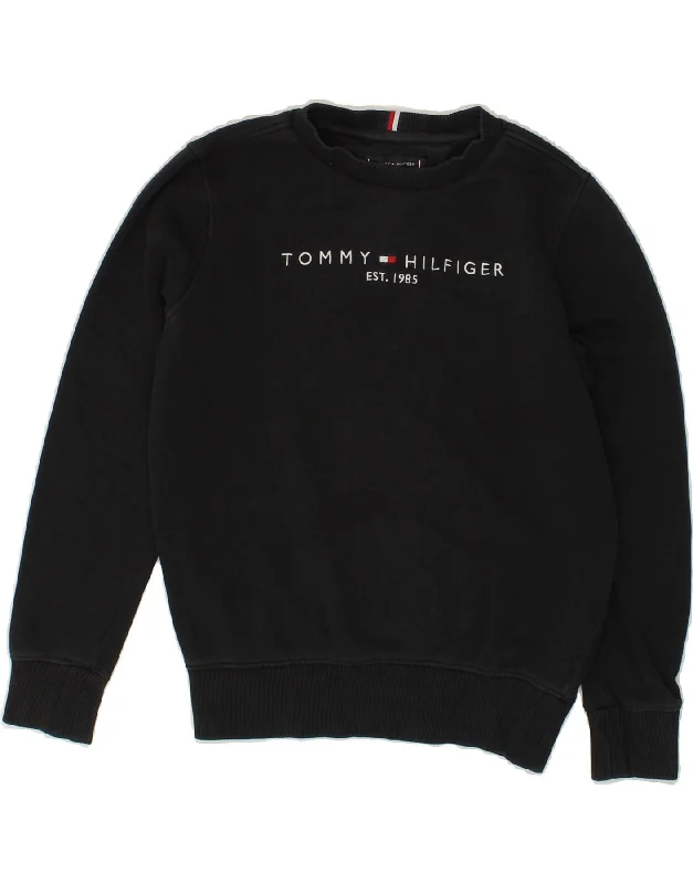 TOMMY HILFIGER Boys Graphic Sweatshirt Jumper 9-10 Years Black Cotton