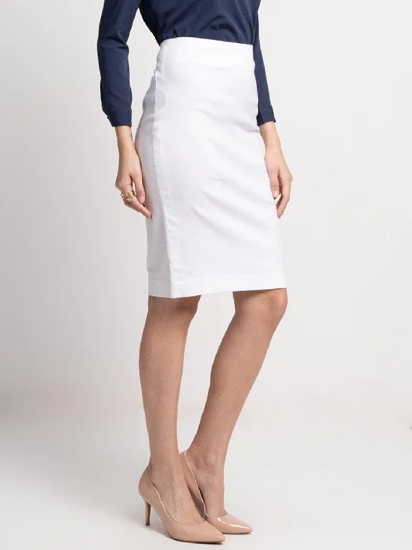 Cotton Stretch Pencil Skirt - White