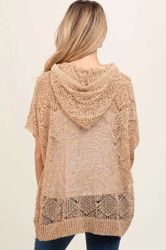 Beige Knit Dolman Sleeve Hooded Maternity Top