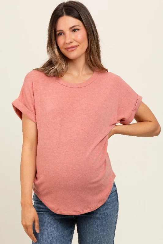 Peach Short Sleeve Terry Maternity Top