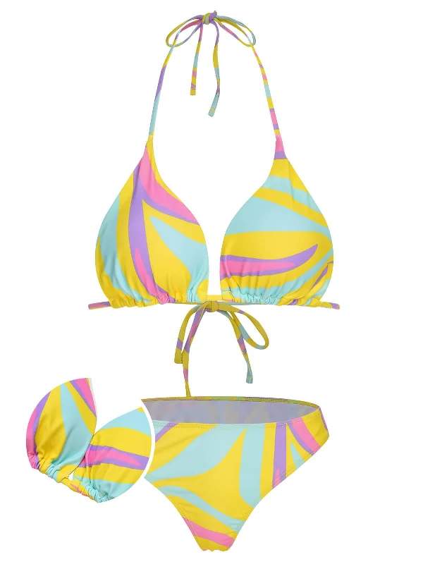 1950s Colorful Halter Bikini Set & Cover-Up Halter top bikini set, Sexy, Trendy, Comfortable 1950s Colorful Halter Bikini Set & Cover-Up Halter top bikini set, Sexy, Trendy, Comfortable