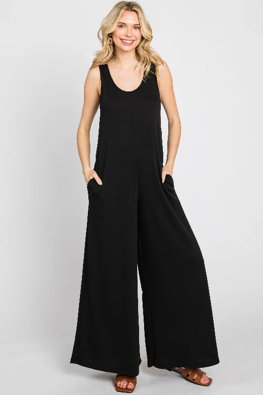 Black Wide Leg Sleeveless Jumpsuit Jumpsuit with belt, Slim fit, Trendy, Comfortable Black Wide Leg Sleeveless Jumpsuit Jumpsuit with belt, Slim fit, Trendy, Comfortable