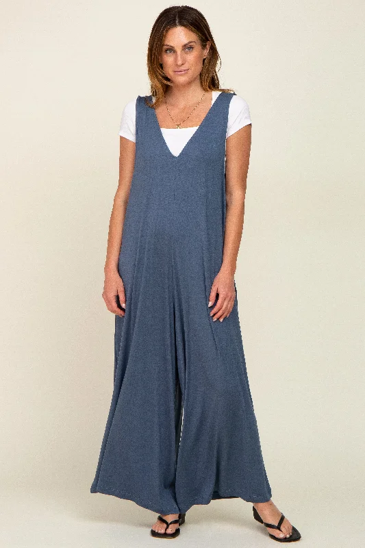 Blue Deep V Sleeveless Wide Leg Jumpsuit Tailored jumpsuit, Sleek, Professional, Business casual Blue Deep V Sleeveless Wide Leg Jumpsuit Tailored jumpsuit, Sleek, Professional, Business casual