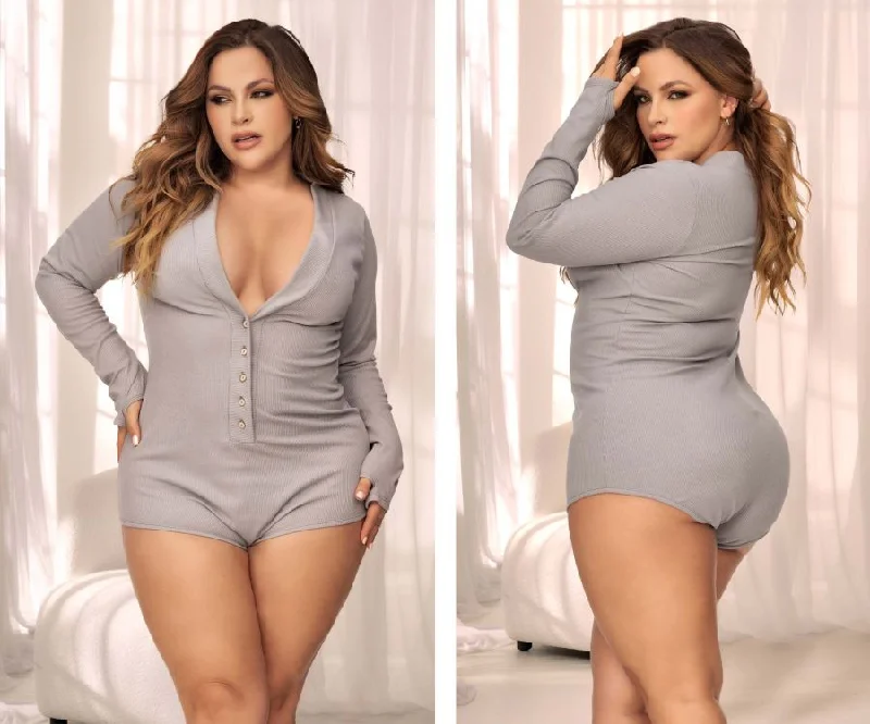 Mapale 7510X Long Sleeve Sleep Romper Color Gray Zipper front jumpsuit, Casual, Trendy, Comfortable Mapale 7510X Long Sleeve Sleep Romper Color Gray Zipper front jumpsuit, Casual, Trendy, Comfortable