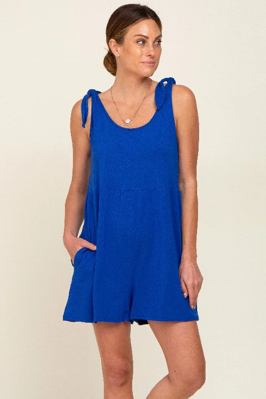 Royal Blue Knot Strap Romper Sleeveless wide-leg jumpsuit, Comfortable, Relaxed, Summer wear Royal Blue Knot Strap Romper Sleeveless wide-leg jumpsuit, Comfortable, Relaxed, Summer wear